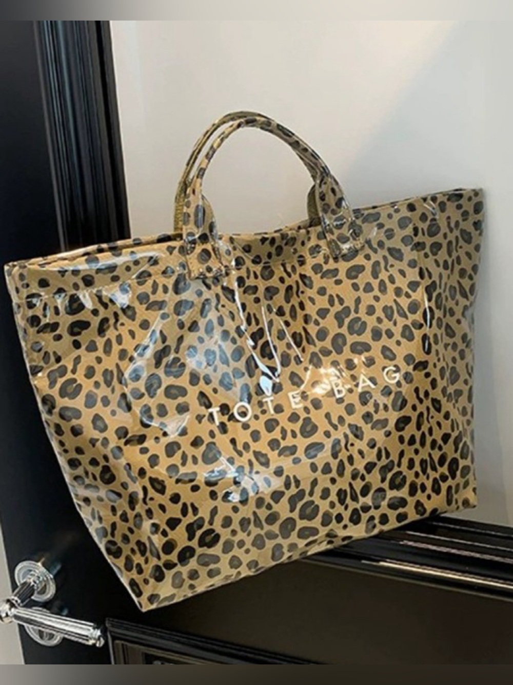 Zenana Outfitters Leopard Print Tote Bag - Beige and Black